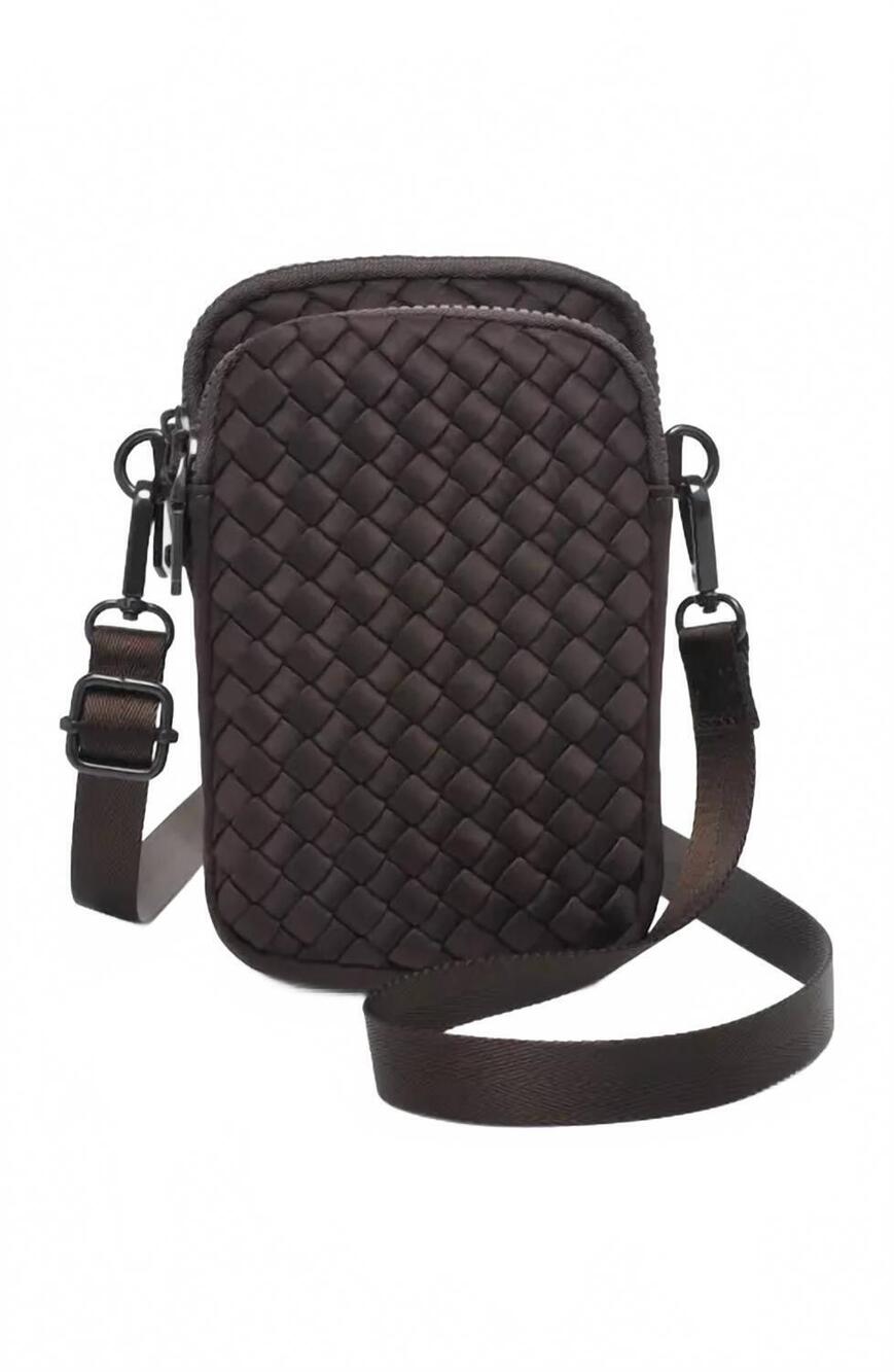 NEW SOL AND SELENE women's divide & conquer woven crossbody bag in chocolate